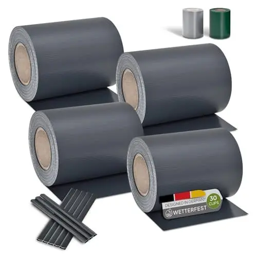 Produktbild: Juskys PVC Sichtschutzstreifen Doppelstabmatten Zaun 4er Set - 4 Rollen á 35m x 19cm - 120 Befestigungsclips - Zaunfolie Sichtschutz Windschutz - anthrazit