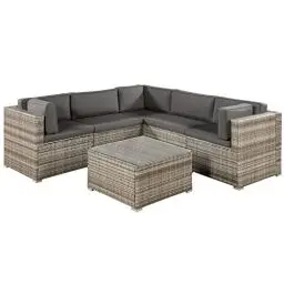 Produktbild: Juskys Polyrattan Gartenmöbel-Set Nassau wetterfest - Lounge mit Ecksofa, Tisch & Auflagen - Gartenlounge für 5 Personen - Sitzgruppe Beige-Grau
