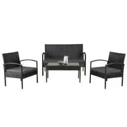 Produktbild: Juskys Polyrattan Gartenmöbel Set Trinidad mit Tisch, Sofa & 2 Stühlen - 4 Personen - Sitzkissen grau - Balkonmöbel Sitzgruppe Balkonset Garten Balkon