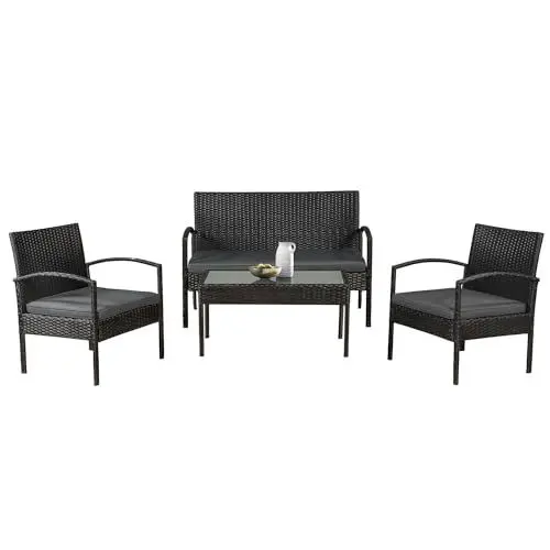 Produktbild: Juskys Polyrattan Gartenmöbel Set Trinidad mit Tisch, Sofa & 2 Stühlen - 4 Personen - Sitzkissen grau - Balkonmöbel Sitzgruppe Balkonset Garten Balkon