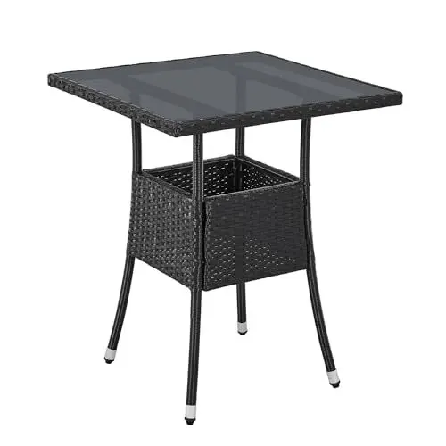 Produktbild: Juskys Polyrattan Gartentisch Yoro wetterfest - Balkontisch 60x60 cm eckig - Rattan Beistelltisch mit Glasplatte - Kleiner Tisch für Balkon - Schwarz
