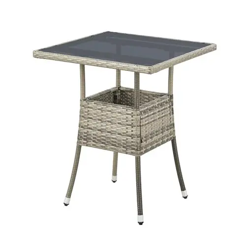 Produktbild: Juskys Polyrattan Gartentisch Yoro wetterfest - Balkontisch 60x60 cm eckig - Rattan Beistelltisch mit Glasplatte - Kleiner Tisch für Balkon - Grau
