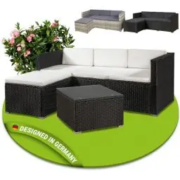 Produktbild: Juskys Polyrattan Lounge Punta Cana M für 3-4 Personen mit 3er Sofa, Sessel, Tisch & Kissen, Sitzgruppe für Garten, Terrasse und Balkon, Gartenmöbel Set wetterfest - schwarz/Creme