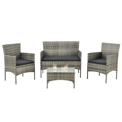 Produktbild: Juskys Polyrattan Sitzgruppe Fort Myers 4 Personen mit 2er Sofa, 2 Stühle, Tisch & Sitzkissen wetterfest grau-meliert Balkonmöbel Gartenmöbel Set