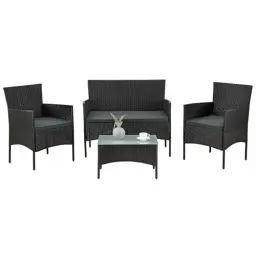 Produktbild: Juskys Polyrattan Sitzgruppe Fort Myers 4 Personen mit 2er Sofa, 2 Stühle, Tisch & Sitzkissen wetterfest schwarz/grau Balkonmöbel Gartenmöbel Set