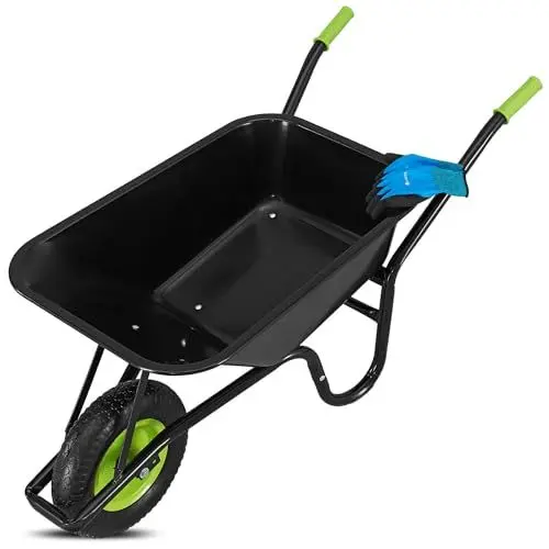 Produktbild: Juskys Schubkarre Garden - 100 Liter Volumen - 210 kg - Luftreifen mit Metall Felge - Wanne verzinkt - Garten Karre Schiebkarre Transportkarre Schwarz