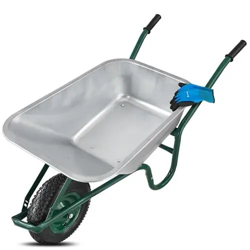 Produktbild: Juskys Schubkarre Garden - 100 Liter Volumen - 210 kg - Luftreifen mit Metall Felge - Wanne verzinkt - Garten Karre Schiebkarre Transportkarre Silber