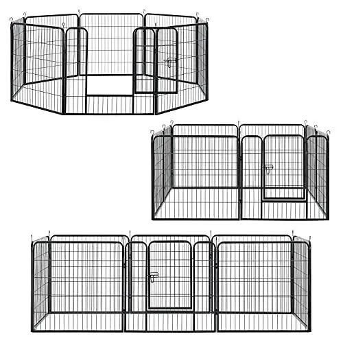 Produktbild: Juskys Welpenauslauf Plus 160x160x80 cm - Welpenlaufstall 8-teilig aus Metall - Freigehege mit Tür - Welpengitter für Hunde, Hasen & Kleintiere