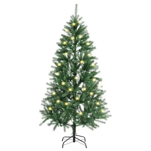 Produktbild: Juskys künstlicher Weihnachtsbaum 180 cm - Baum mit LED Beleuchtung & Ständer - Tannenbaum naturgetreu für drinnen - Christbaum künstlich, beleuchtet
