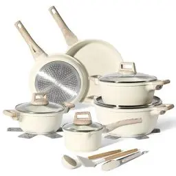Produktbild: JUST PERFECTO Topf und Pfannenset Induktion - Pfannenset mit deckel - Induktions Töpfe Set - Töpfe und pfannen set ohne PTFE und PFOA - Kochtopfset induktion (15-Teilig Beige)