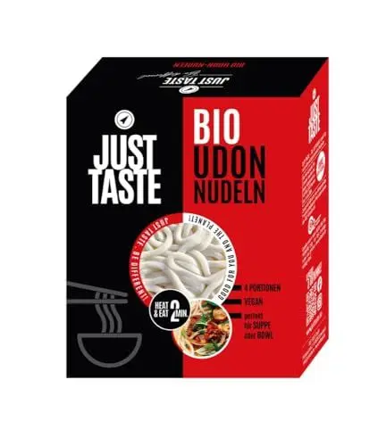 Produktbild: JUST TASTE – Bio Udon Nudeln – Authentisch Japanisch & Kalorienarm – Ideal für Wok & Gebratene Gerichte – 2 Portionen – Low Carb – 300g (1er Pack)