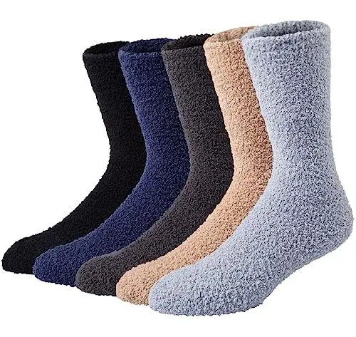 Produktbild: Justay Comf 5 Paar Kuschelsocken Herren Bettsocken Kuschel Flauschig Weiche Socken Haussocken Warme Dicke Business Einheitsgröße, Blau, Gelb, Hellgrau, Rot, Dunkelgrau, Schwarz