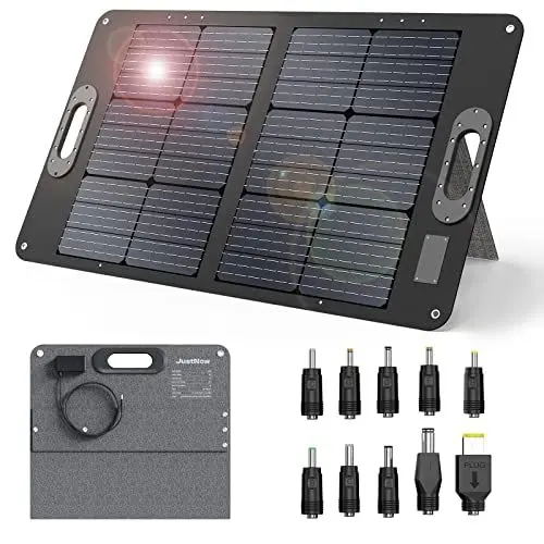 Produktbild: JustNow 60W Faltbares Solarpanel, Solarmodul mit 3 Ausgängen DC/USB/QC3.0,10 verschiedenen Größen von DC-Steckern, Faltung Solarladegerät Kit für Powerstation Generetion,Outdoor Camping und Garten