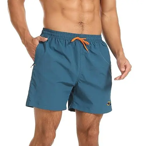 Produktbild: JustSun Badeshorts Herren Badehose Männer Schwimmhose Schnelltrocknend Boardshorts Strandshorts Beachshorts mit Reissverschlusstasche Pfauenblau L