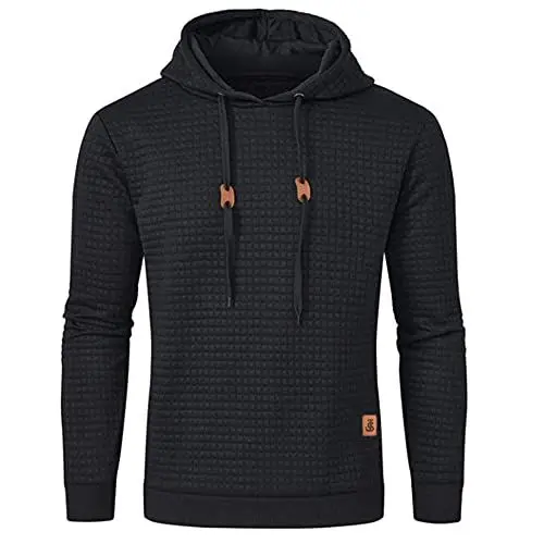 Produktbild: JustSun Herren Hoodie Kapuzenpullover Pullover Herren Karierter Jacquard Hooded Hoodie Schwarz S