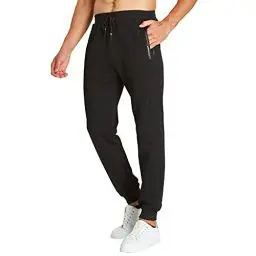 Produktbild: JustSun Jogginghose Herren Trainingshose Männer Sporthose Herren Lang Baumwolle Fitness Freizeithose Herren Reissverschluss Taschen Schwarz XL