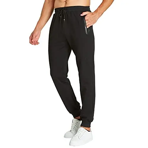 Produktbild: JustSun Jogginghose Herren Trainingshose Männer Sporthose Herren Lang Baumwolle Fitness Freizeithose Herren Reissverschluss Taschen Schwarz M