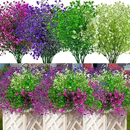 Produktbild: Jusvenmt 12 Bündel Künstliche Blumen Außen Kunstblumen Wetterfeste Balkonpflanzen Künstliche Sträucher Büsche UV-beständig Kunstpflanzen für Innen Außenbereich Balkon Garten Balkonkasten, 3 Farben