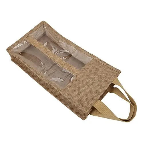 Produktbild: Jute-Weinbeutel mit Griff, Elegante Geschenktasche für 2 Flaschen Rotwein, Transparentes Fensterdesign, Vielseitig Einsetzbar, Geeignet für Champagner, Bier, Weihnachtsgeschenke