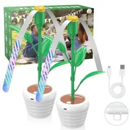 Produktbild: JUTIMER Fliegenwedler, 2 USB-Fliegenvertreiber mit Schalter, Tragbar Blumentopfform Dekoriert den Fliegenventilatoren | Vertreiben Fliegen, Mücken und Wespe | Innenbereich, Draußen - Weiß
