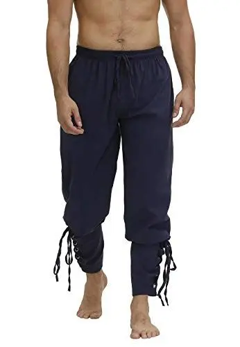 Produktbild: Jutrisujo Herren Mittelalter Hose Wikinger Kleidung Piratenhose Retro Lang Herrenhose Cosplay kostüm Gothic Steampunk Tiefblau L