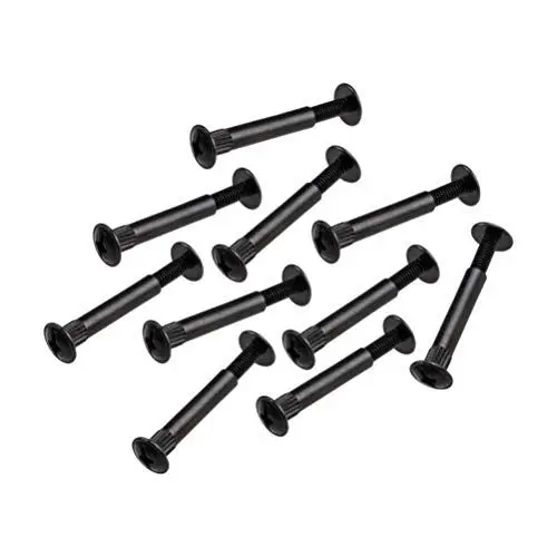 Produktbild: JUVA Möbelschrauben M4 Hülsenschrauben | 100 Stück - Verbindungsschraube mit Hülsen | Stahl schwarz matt | Möbelverbinder für Holzdicke 32–42 mm | Schrankverbinder Kreuzschlitz PZ2 und Flachklinge