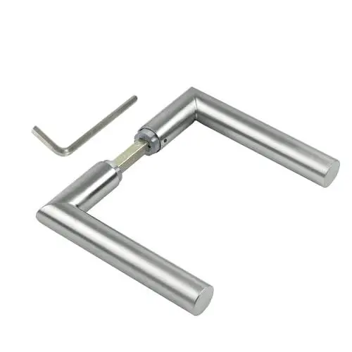 Produktbild: JUVA Türbeschlag Edelstahl Türgriff Gehrung Drückerpaar Zimmertür - L-Form Türklinke 1802 | Türdrücker für Rosetten-Garnituren zum Nachrüsten | Edelstahl matt | 1 Paar - Türgriffe mit Drückerstift