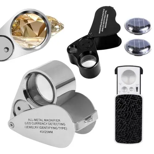 Produktbild: Juwelier Lupe, TGKYK 3 Stück Juwelierlupe 30X 40X 60X 90X, Faltbar Uhrmacherlupe mit UV-Licht, Einschlaglupe, Taschenlupe mit Licht für Schmuck, Uhren, Münzen