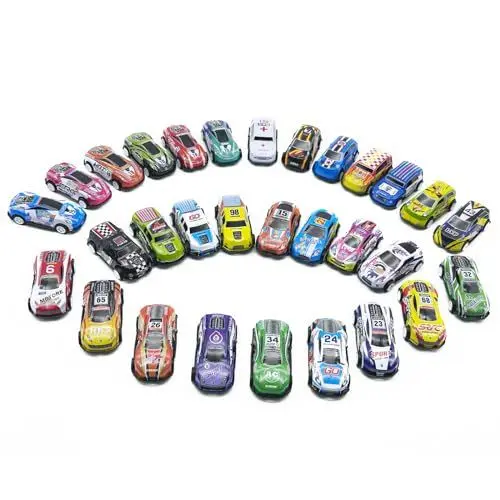 Produktbild: Juxtaposia 30 Stück Mini Auto Spielzeug Set,Aufziehautos mit Rückzug Kleine, Zurückziehen Katapult Auto,Geeignet für 2-6 Jahre Kleinkinder Spielen drinnen und draußen