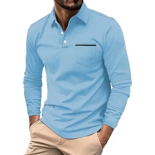 Produktbild: JUZILO Blitzangebote Heute Prime-Angebotepoloshirt Herren grau Poloshirt Herren Golf Hemd Herren Langarm bügelfrei Poloshirt Langarm Herren Langarmshirts Herren Hemd Stehkragen