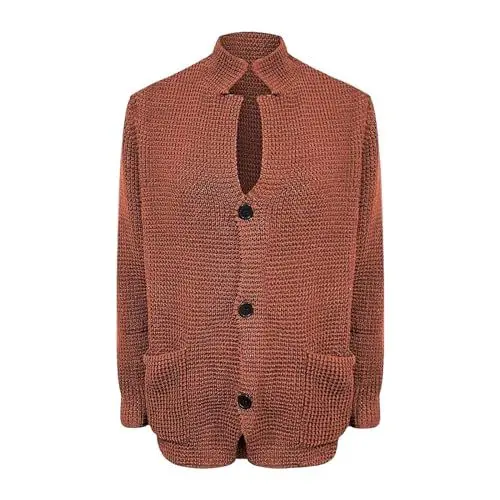 Produktbild: JUZILO Cardigan Herren Strick Stehkragen Pullover Strickjacke Lässige Locker Dehnbar Jacke Plus Size mit Knopfleiste und Taschen