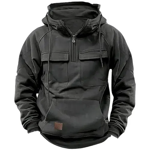 Produktbild: JUZILO Herren Arbeitspullover Pullover Herren Winter Pullover Herren 1/4 Zip Hoodie Taktischer Kapuzenpullover Winter Baumwolle Fleecepullover Übergangs KapuzenpulliSportjacke Herren