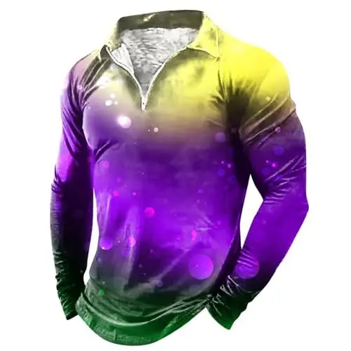 Produktbild: JUZILO Karneval Kostüm Herren Half Zip Pullover Fasching Tshirt 3D Mardi V Ausschnitt Herrenhemd Mit Aufdrucken Rave Party Casual 80er Jahre Disco Outfit Leicht Atmungsaktiv Langarm Sweatshirt