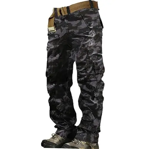 Produktbild: JUZILO Military Pants Arbeitshose MäNner Herren Hose Camouflage Multi Taschen Wanderhose Reißverschluss Tactical Armee Freizeithose Cargohose mit Gürtel
