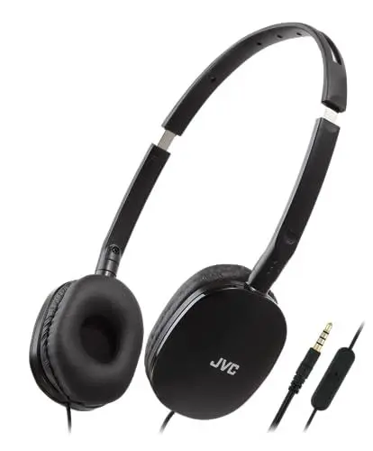 Produktbild: JVC HA-S160M-B - Flats Faltbarer und kompakter Kopfhörer in Glossy Trendfarbe, mit Schalter für Mikrofon EIN/aus, ideal für Telearbeit und Online-Seminare (Schwarz)