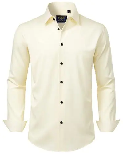 Produktbild: J.VER Hemd Herren Knitterfrei Longsleeve Businesshemd Elastisches Comfort Oberhemd Biker Freizeithemd,Beige,2XL