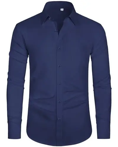Produktbild: J.VER Hemd Herren Langärmeliges Freizeithemden Männer Faltenfrei Business Comfort Fit Herren Pure Hochzeit Kleid Hemd,Marineblau,M