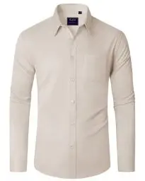Produktbild: J.VER Herren Hemd Regular Fit Langarm Herrenhemden Beige Freizeithemd Bügelfrei Anzughemd Stretch Hochzeit Oberhemden,M