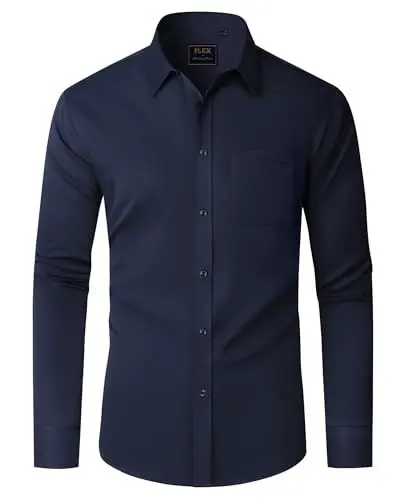 Produktbild: J.VER Hemd Herren Langarm Navyblau Oberhemden Regular Fit Freizeithemden Bügelleichtes Elastisches Business Shirt XL