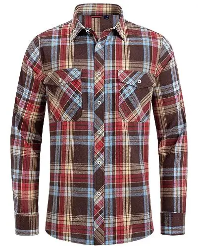 Produktbild: J.VER Herren Hemd Kariertes Flanellhemden Regular Fit Baumwollhemd Outdoor Freizeit Langarmhemd Holzfäller Oberhemd mit Taschen,Mehrfarbig,XXL