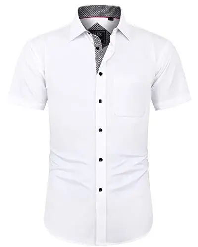 Produktbild: J.VER Herren Hemd Kurzarm Freizeithemd mit Tasche Regular Fit Businesshemd Bügelleichte Oberteile Männer Modern,Weiß Schwarz,M
