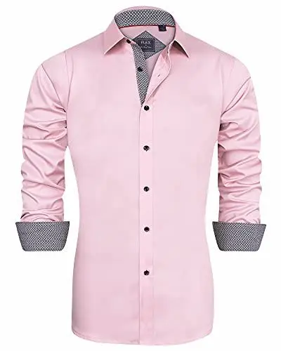 Produktbild: J.VER Herren Hemd Regular Fit Langarm Herrenhemden Freizeithemd Regular Businesshemd Elastiscer Musterhemd,Rosa,L