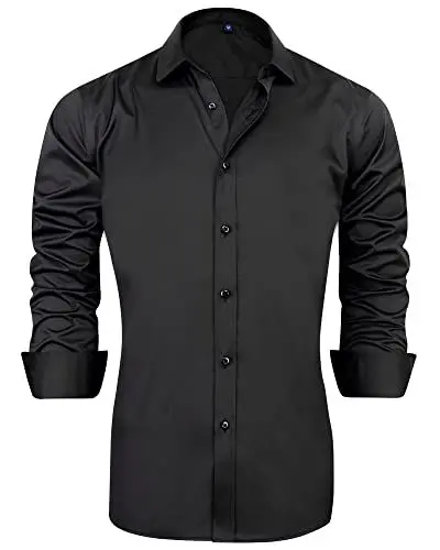 Produktbild: J.VER Herren Hemd Regular Fit Langarm Herrenhemden Freizeithemd Regular Businesshemd elastiscer Musterhemd,Schwarz,XL