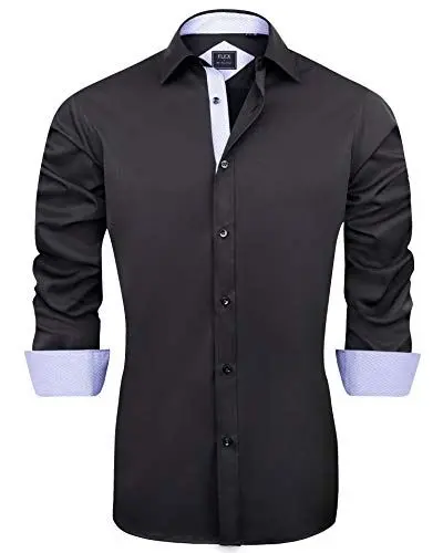 Produktbild: J.VER Herren Hemd Regular Fit Langarm Herrenhemden Freizeithemd Regular Businesshemd Elastiscer Musterhemd,Schwarz Blau,M