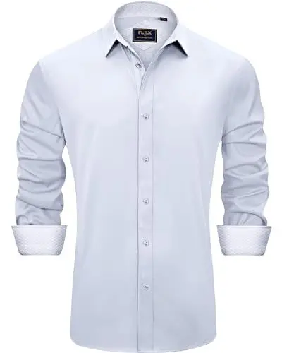 Produktbild: J.VER Herren Hemd Regular Fit Langarm Herrenhemden Freizeithemd Regular Businesshemd Elastiscer Musterhemd,Silbergrau,XL