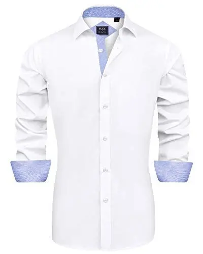 Produktbild: J.VER Herren Hemd Regular Fit Langarm Herrenhemden Freizeithemd Regular Businesshemd Elastiscer Musterhemd,Weiß Blau,L