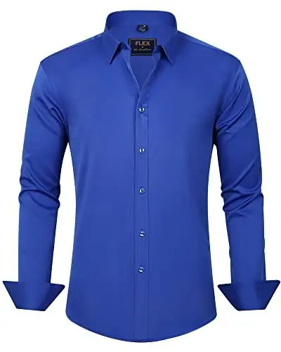 Produktbild: J.VER Herren Hemd Unifarben Stretch Langarm Männer Hemden Regular Fit Herrenhemden Freizeithemden Bügelleichtes Businesshemd Anzug Hemd,Königsblau,3XL