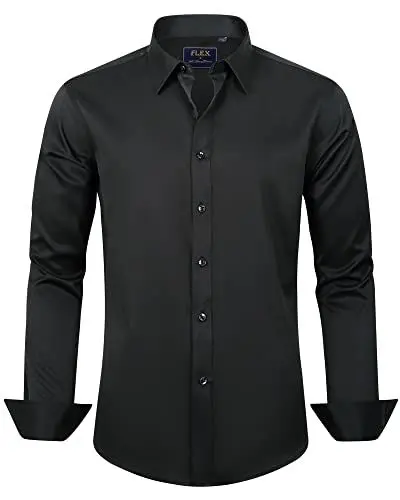 Produktbild: J.VER Hemd Herren Langarm Business Hemden Männer Regular Fit Baumwolle Bügelfreie Herrenhemd Freizeithemden GeschäFtliche Meetings Shirt,Schwarz,L