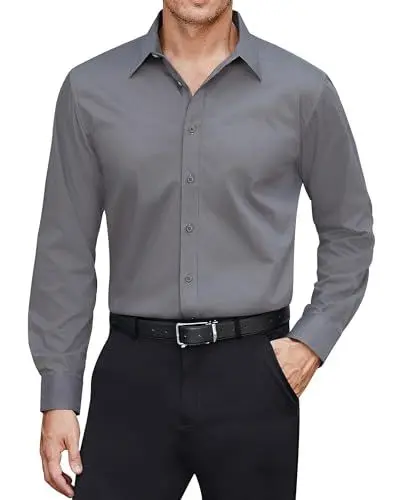 Produktbild: J.VER Herren Langarmhemd Hemden Männer Unifarben Hemd Anzug Hochzeit Hemd Business Casual Shirt,Dunkelgrau,XL