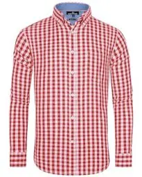 Produktbild: J.VER Kariertes Hemden Faltenfrei Luftig Freizeithemd Regular Fit Atmungsaktives Tracht Outfit Modern Fit Check Arbeitshemd,Rot Weiß,XL